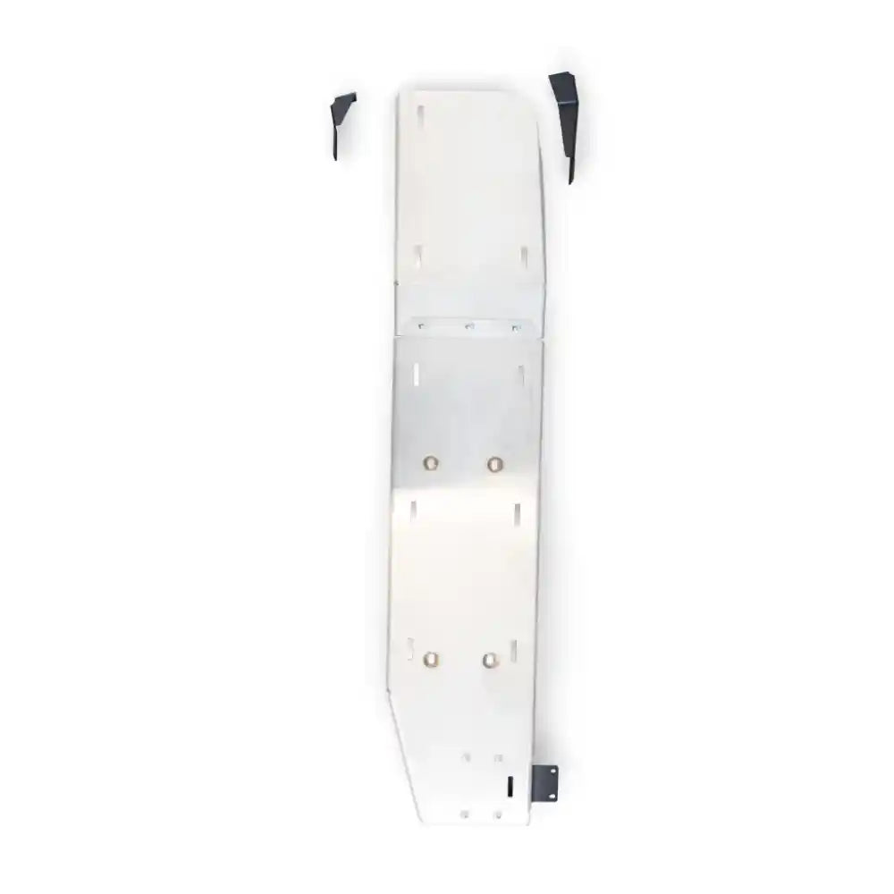 White powder-coated RCI fuel tank skid plate shown from above