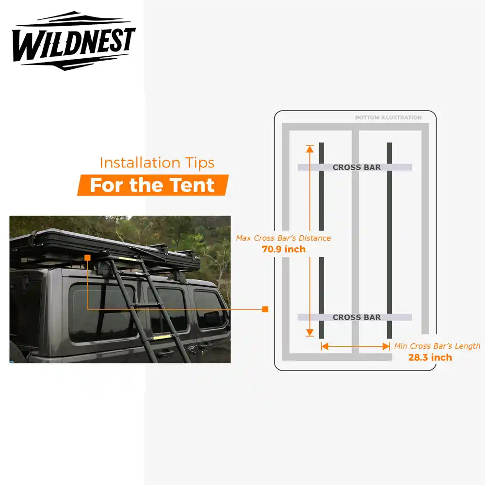 Wildnest Pioneer HD rooftop tent dimension diagram