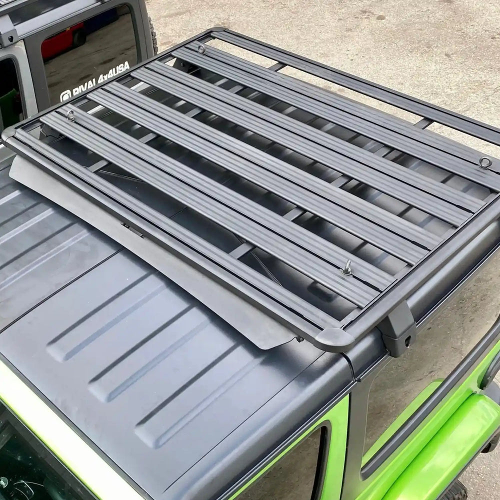 Mounted view of RIVAL Aluminum No-Drill Roof Rack Wrangler JL 2-Door