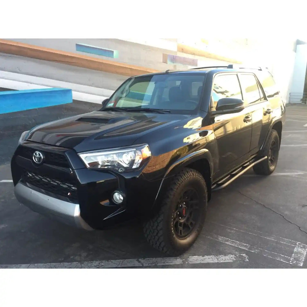 angled view of the 4runner with mounted rsg rock sliders