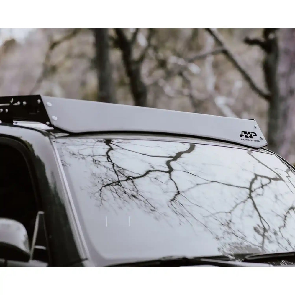 close up front view of the mounted overland roof rack