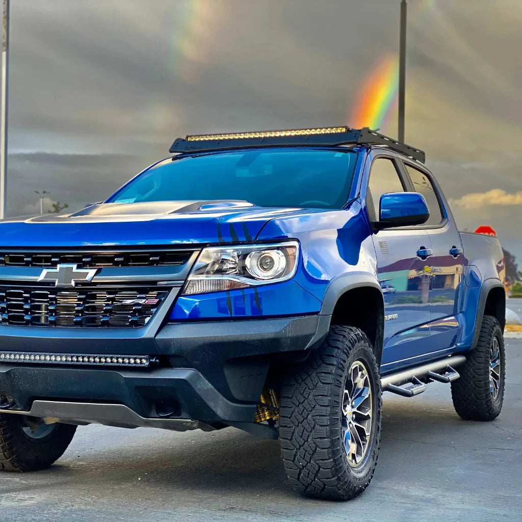 Product view of the Cali Raised LED Prinsu Roof Rack slim light bar mounting bracket