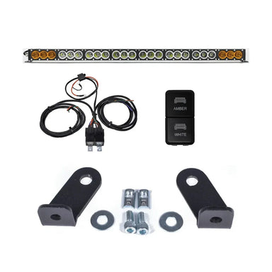 Dual Function Amber/White LED light bar and Prinsu mounting brackets, packaged kit overview