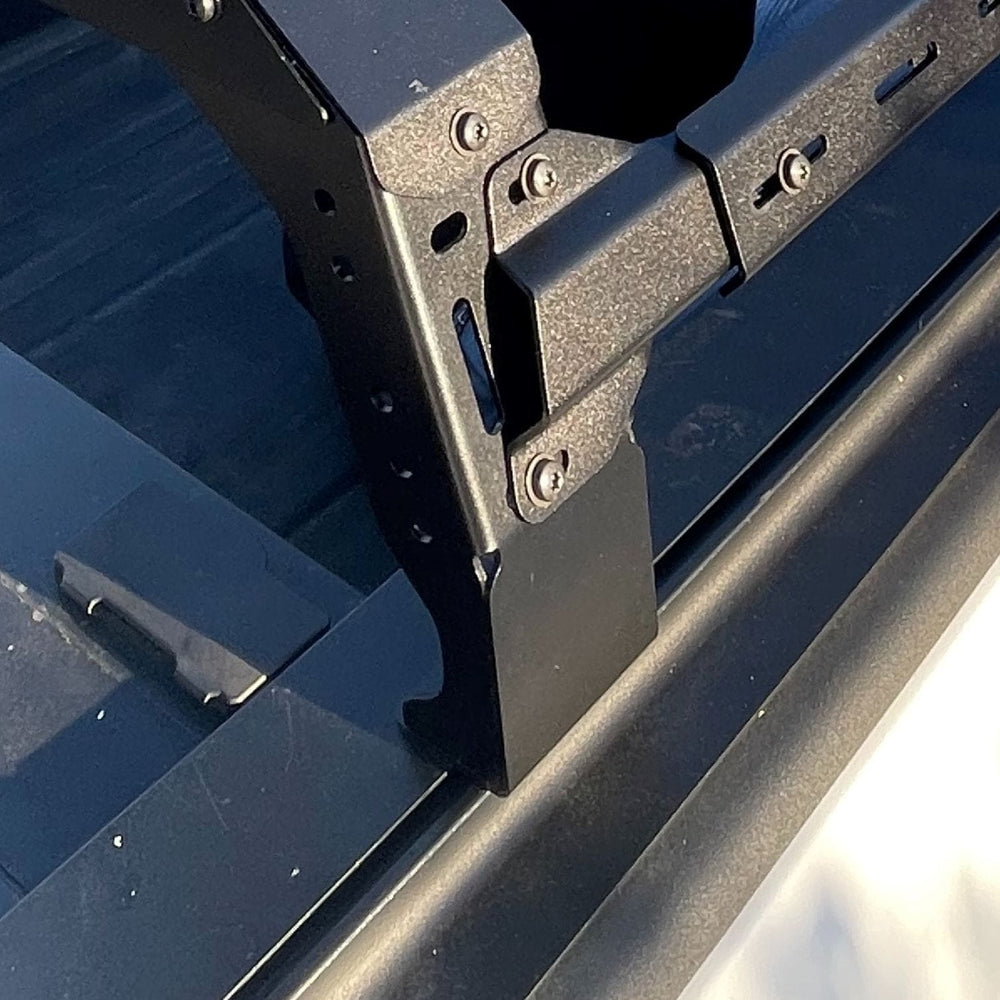 close up view of black bed rack mounted on a vehicle
