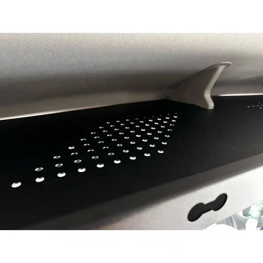 close up of headliner shelf inside a ford transit.