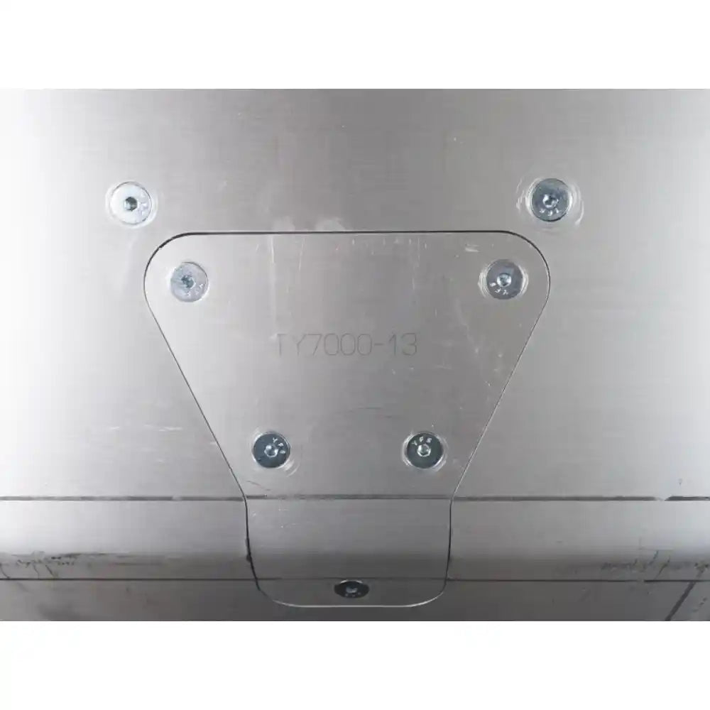 closeup view of the bolted hatch on the skid plate