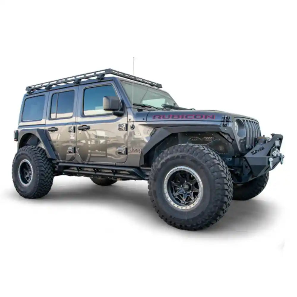 Camouflage-wrapped Jeep Wrangler JL 4-Door with the DV8 Offroad Roof Rack installed