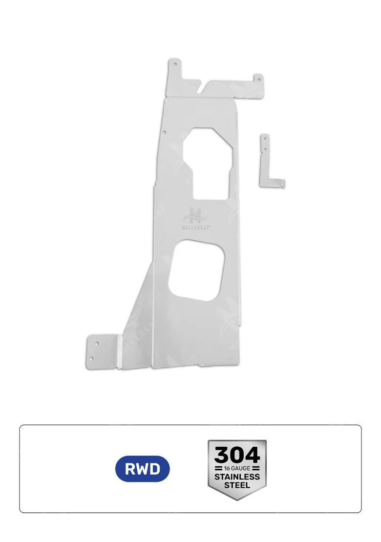 304 stainless steel CAT Shield with 'RWD' and '304' labels on a white background