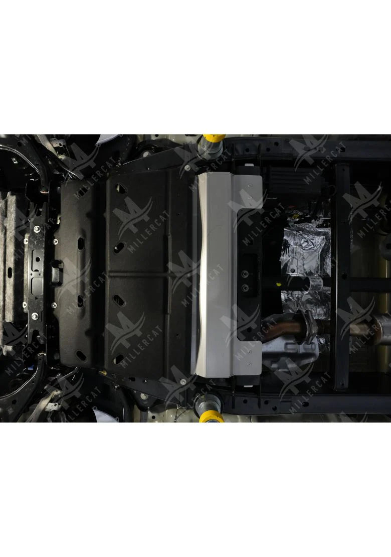 Underside view of F150 showing MILLERCAT Cat Shield installed