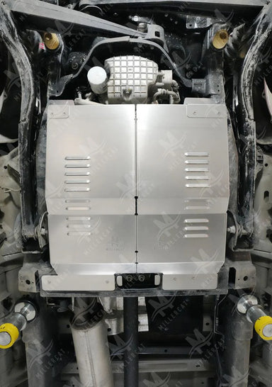 Underside view of F350 showing MILLERCAT Cat Shield installed