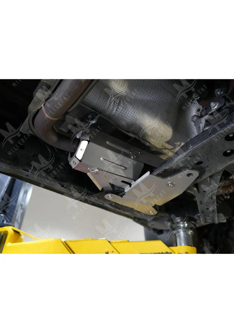 side view of the frontier underbody with mounted MillerCat Cat Shield