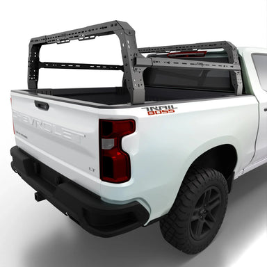 White truck with a TUWA Pro bed rack on a white background