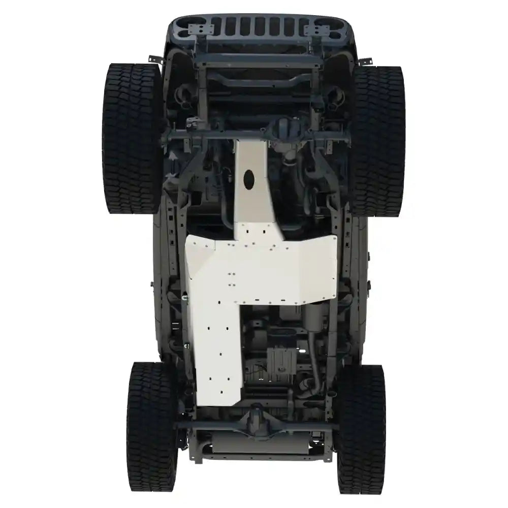 CAD diagram of mounted bellypan on JK on white background