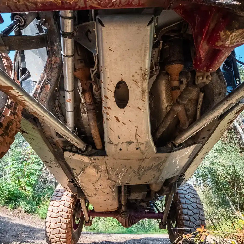 Wrangler JK undercarriage view with installed bellypan by Artec Industries