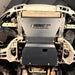 Juggernaut engine skid plate installed under the front of a 2009-2014 Ford F-150