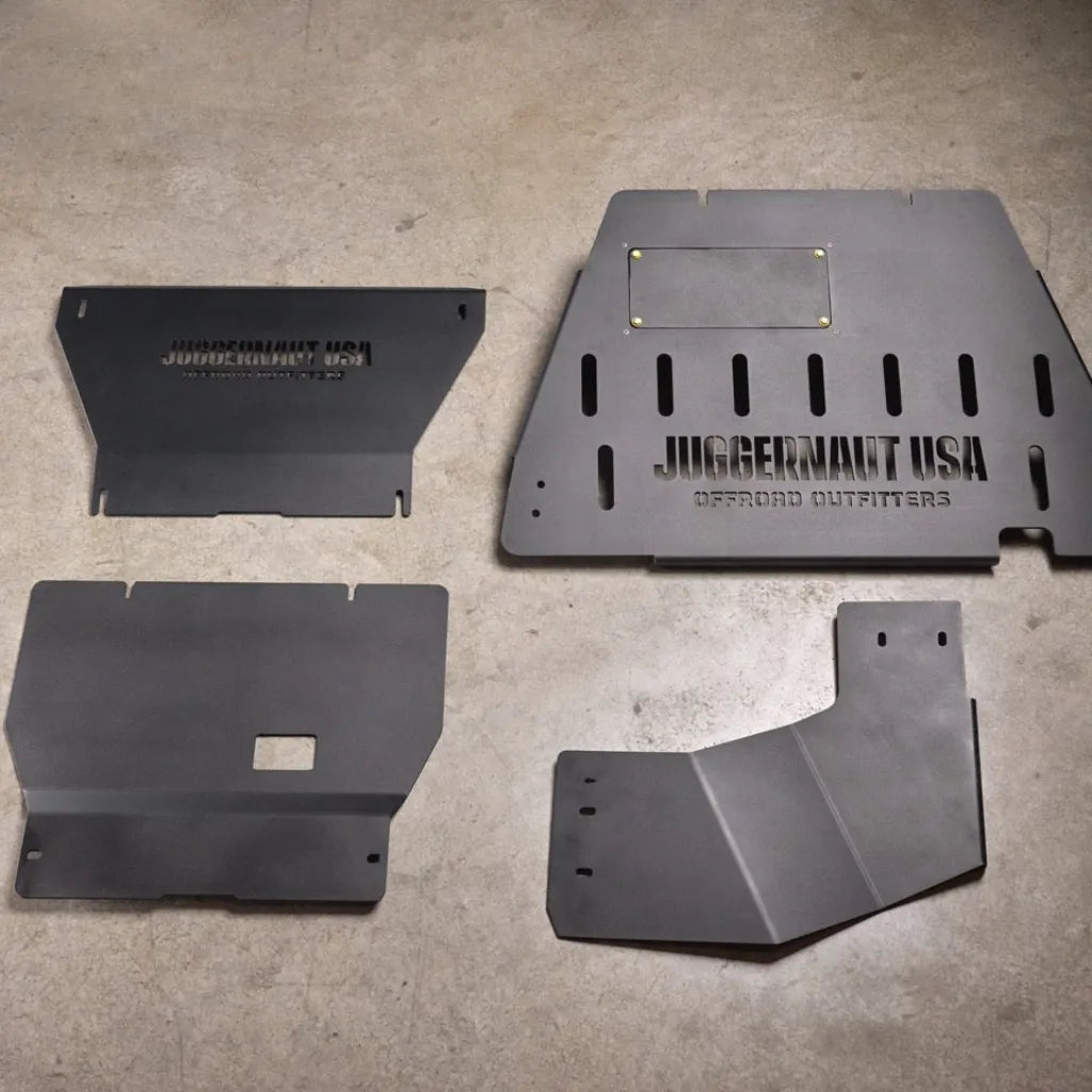 Juggernaut 2009-2014 F-150 full skid plate package shown as a complete set of components