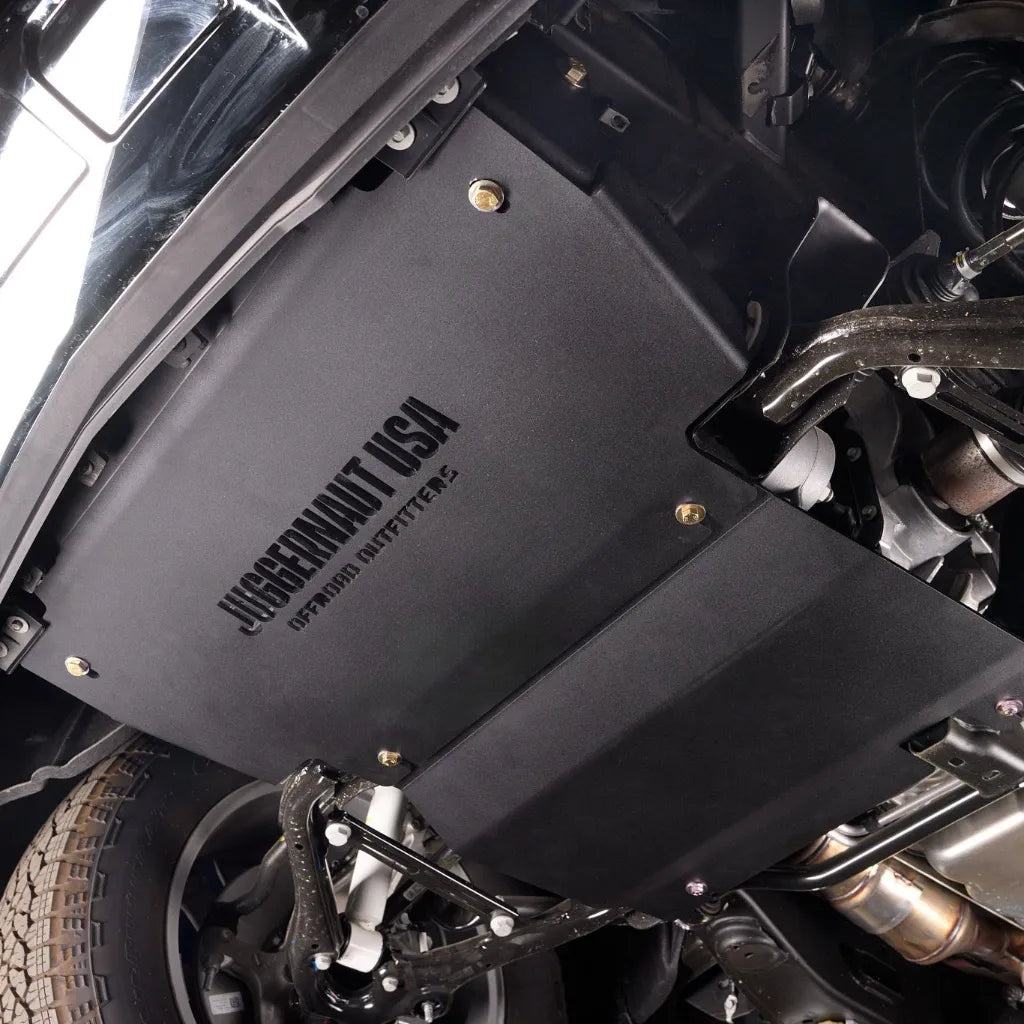 Juggernaut GMC Sierra 1500 engine skid plate shown from a second angle