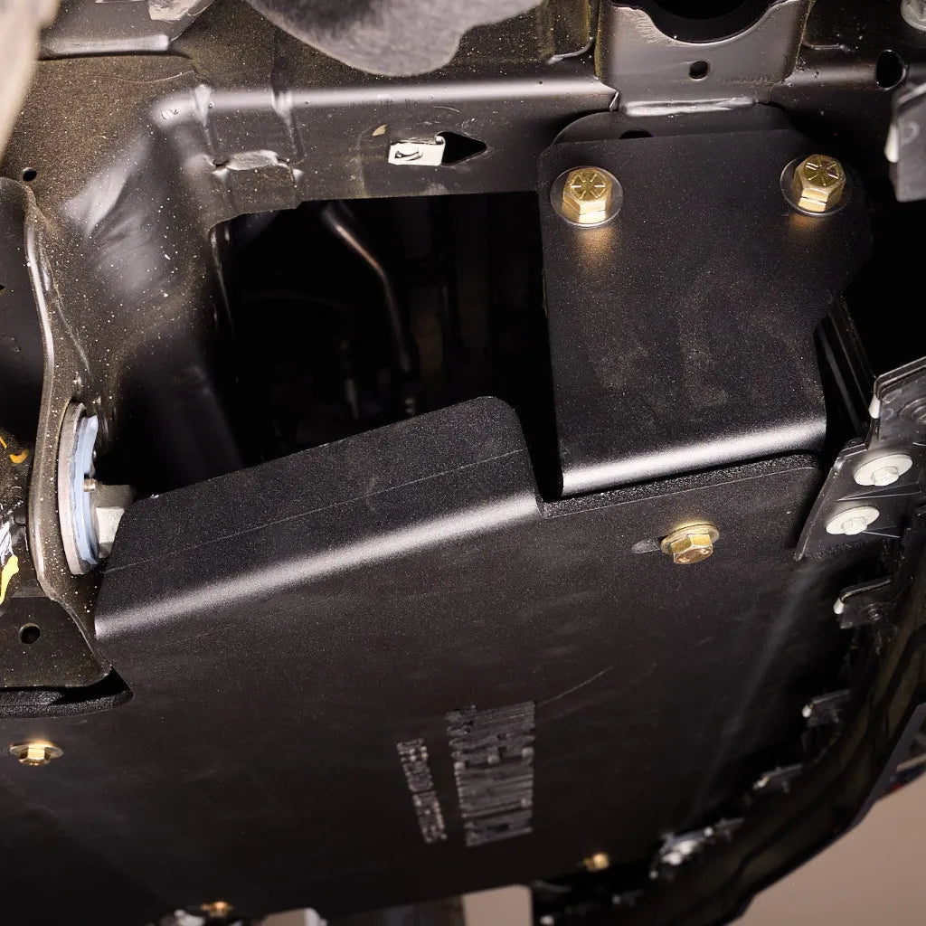 Juggernaut GMC Sierra 1500 engine skid plate, underside mounting view