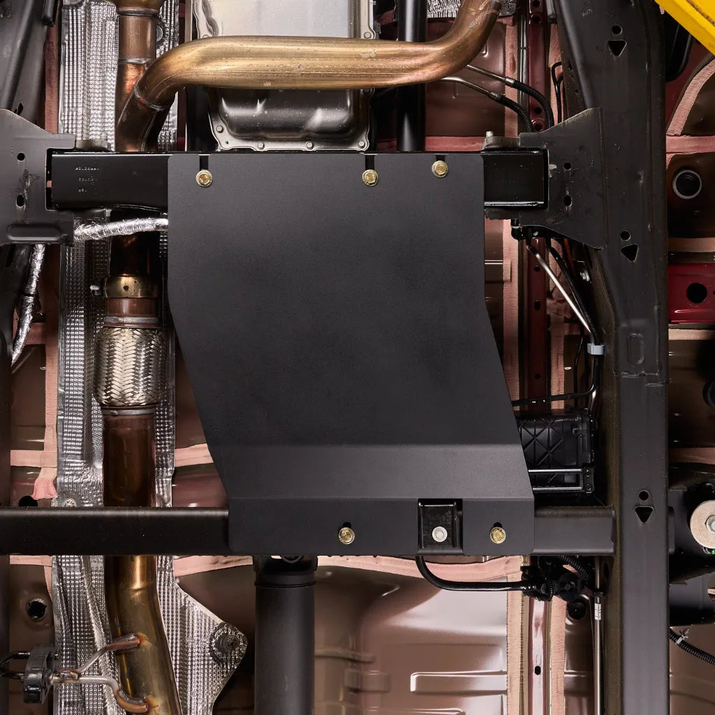 Juggernaut GMC Sierra 1500 transfer case skid plate shown from a second angle