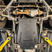 Juggernaut GMC Sierra 2500HD/3500HD transmission skid plate and cat shield, front angle