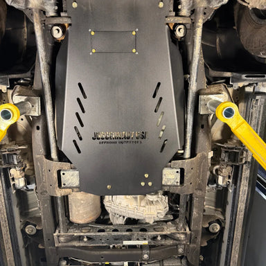 Juggernaut GMC Sierra 2500HD/3500HD transmission skid plate shown from a second angle