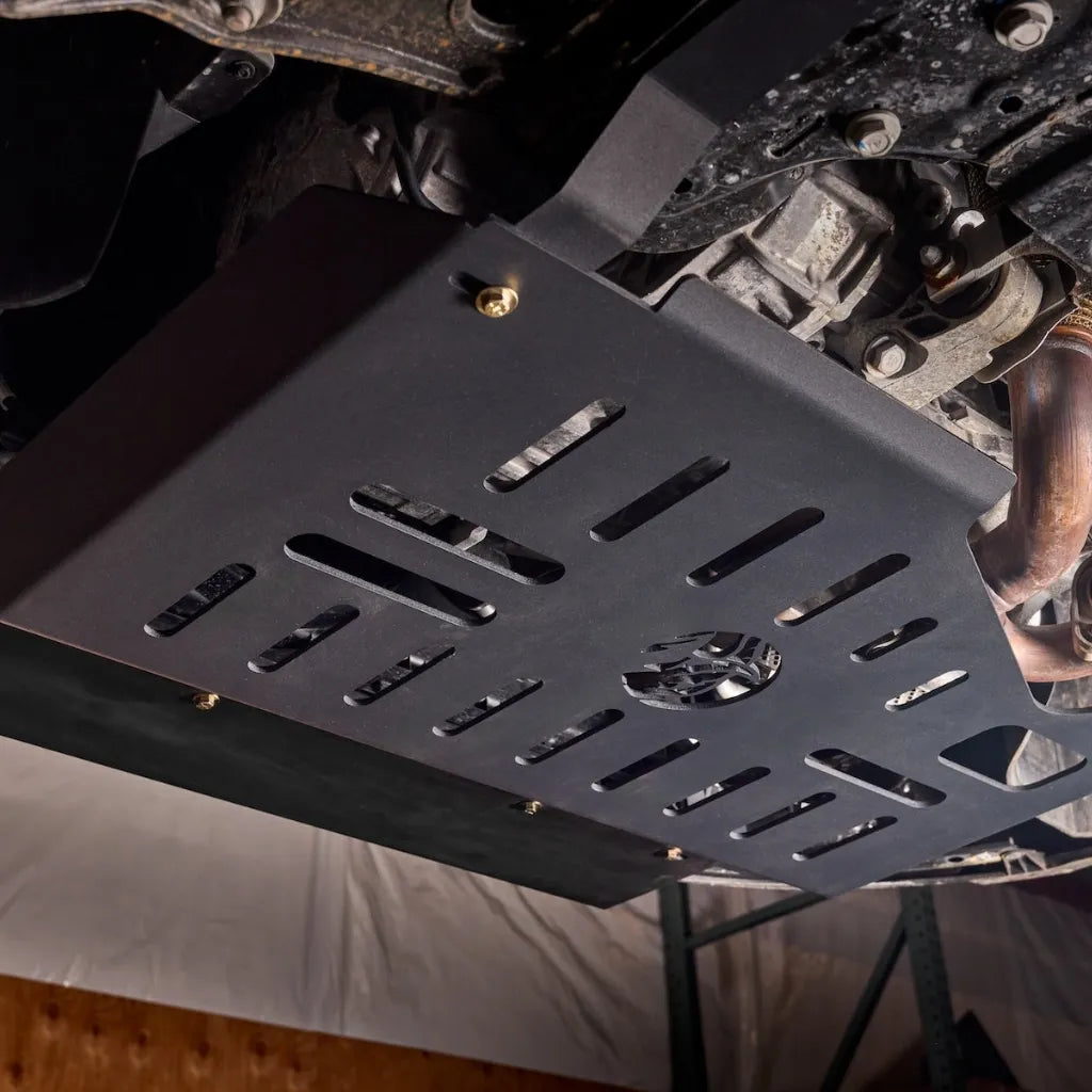 Juggernaut Ram ProMaster front skid plate, front angle on vehicle