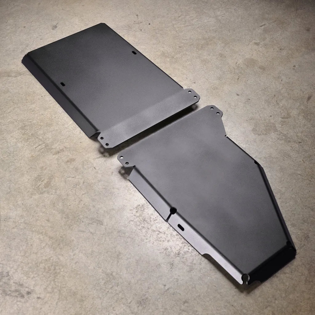 Juggernaut Ford Ranger Raptor fuel tank skid plate, product angle shot showing the aluminum plate