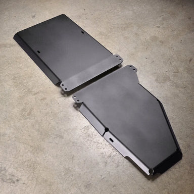 Juggernaut Ford Ranger Raptor fuel tank skid plate, product angle shot showing the aluminum plate