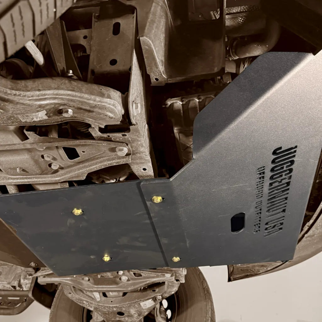 Juggernaut Mercedes Sprinter AWD engine skid plate mounting hardware close-up