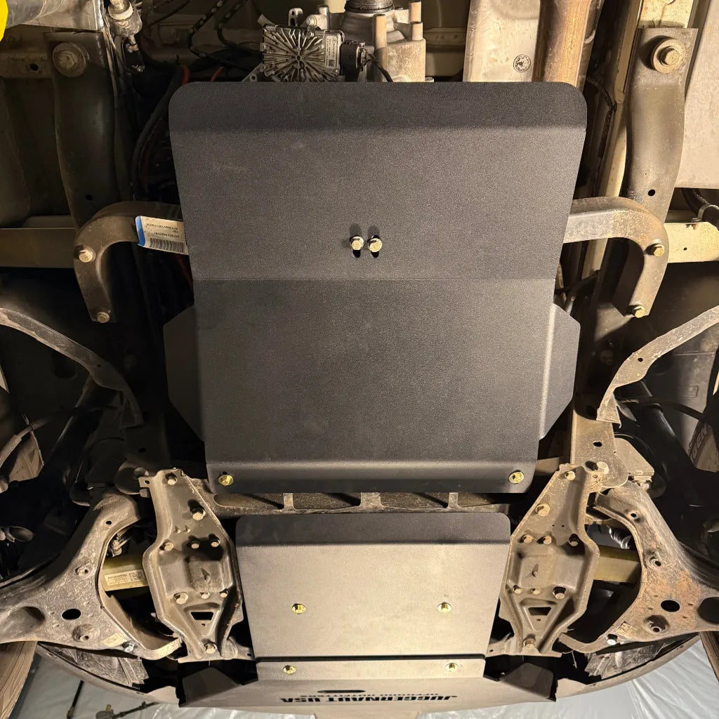 Juggernaut Mercedes Sprinter AWD skid plate package, mounting hardware detail