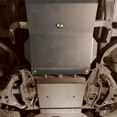 Juggernaut Mercedes Sprinter AWD transfer case and transmission skid plate, front product angle