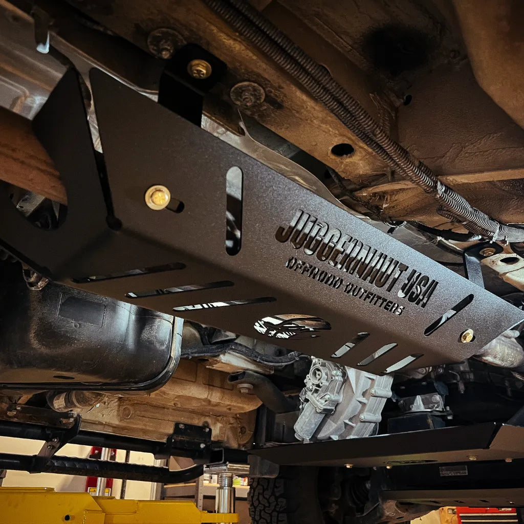 Juggernaut Mercedes Sprinter catalytic converter guard installed underneath the van