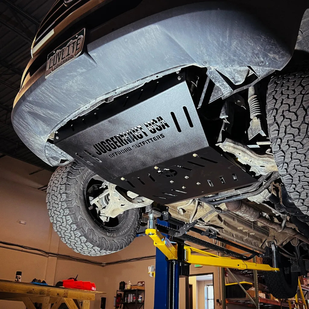 Juggernaut Mercedes Sprinter 4x4 engine and transmission skid plate installed underneath the van