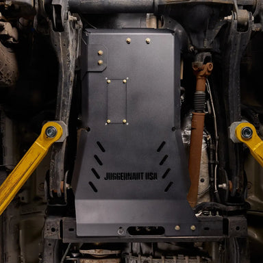 Juggernaut Super Duty Engine & Transmission Skid Plate installed underbody view