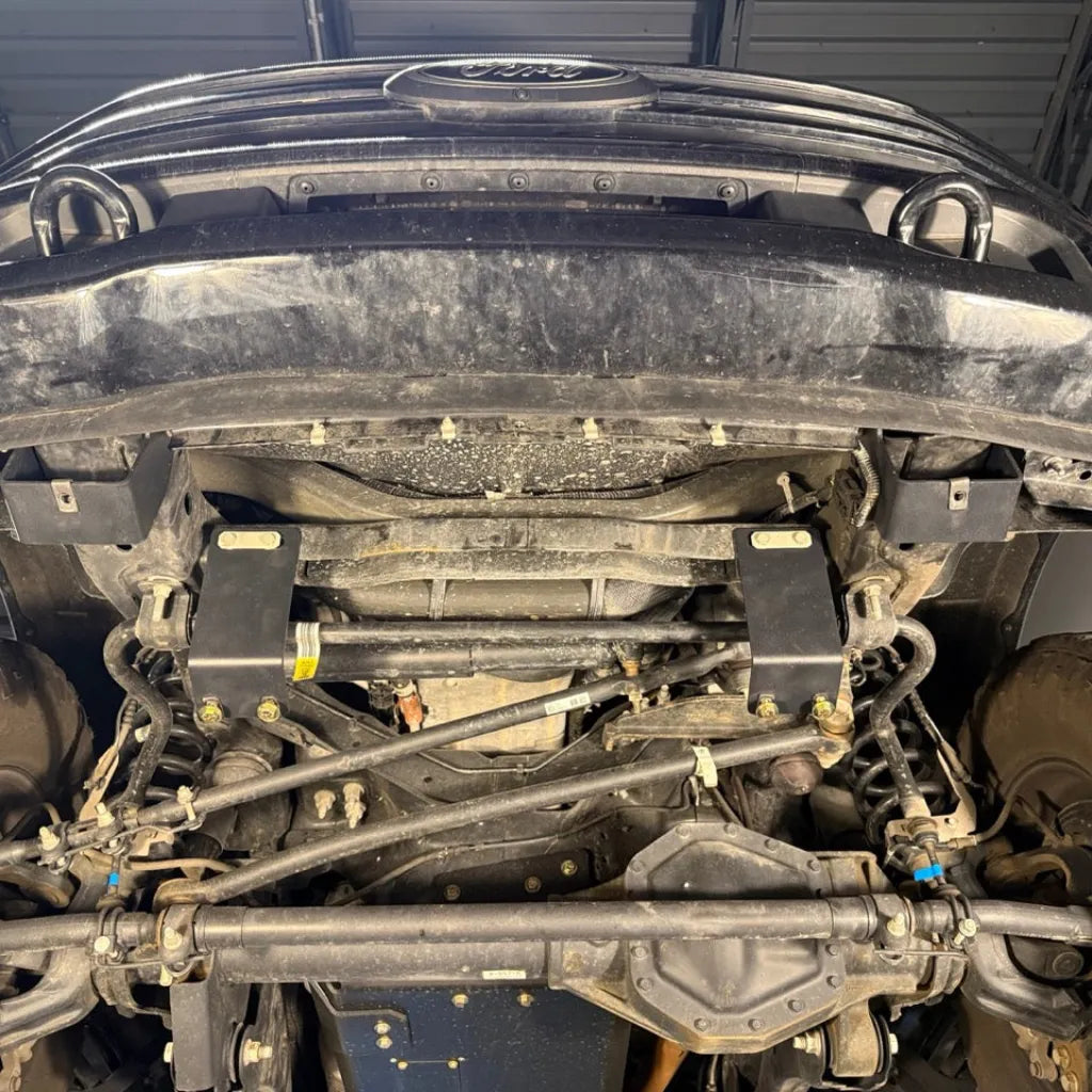 Juggernaut Super Duty Front Valance Skid Plate underside view showing welded mounting brackets