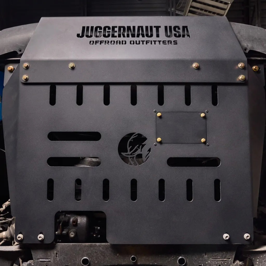 Juggernaut Ford Transit engine skid plate shown from a second product angle