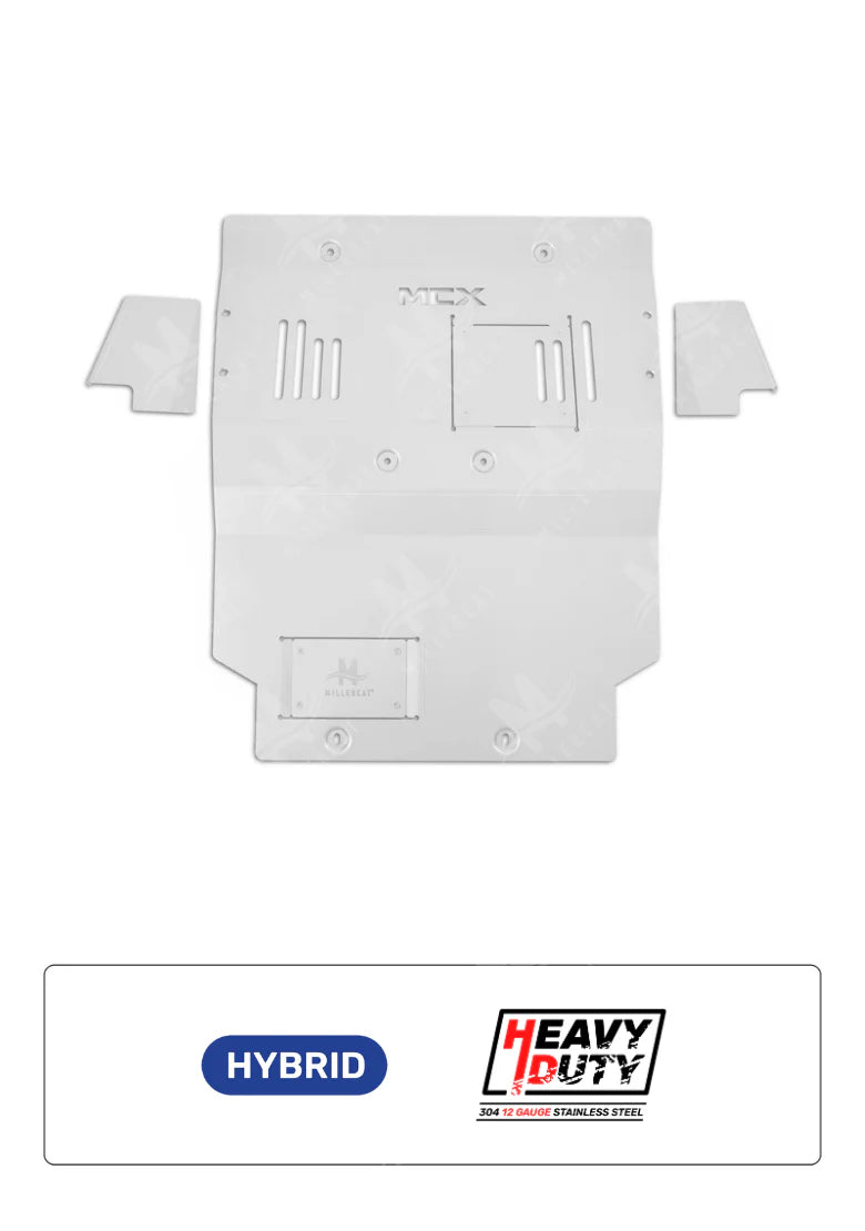 MCX displaying Heavy Duty Hybrid skid plate in white bakground