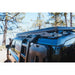 Leitner ACS ROOF rack rear corner and factory side ladder on Defender 110, low angle