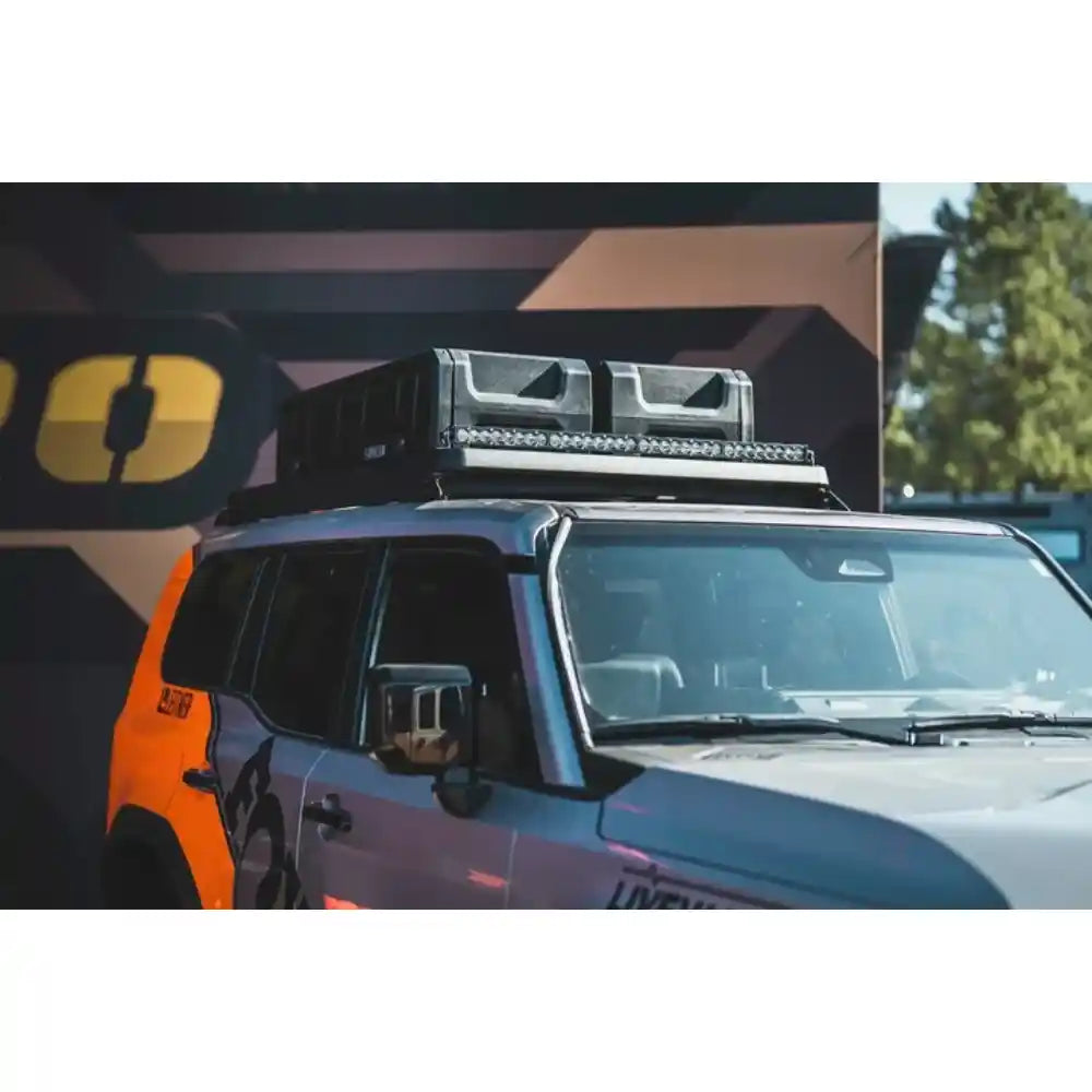 Leitner ACS ROOF over cab rack above Land Cruiser LC250 windshield, front angle