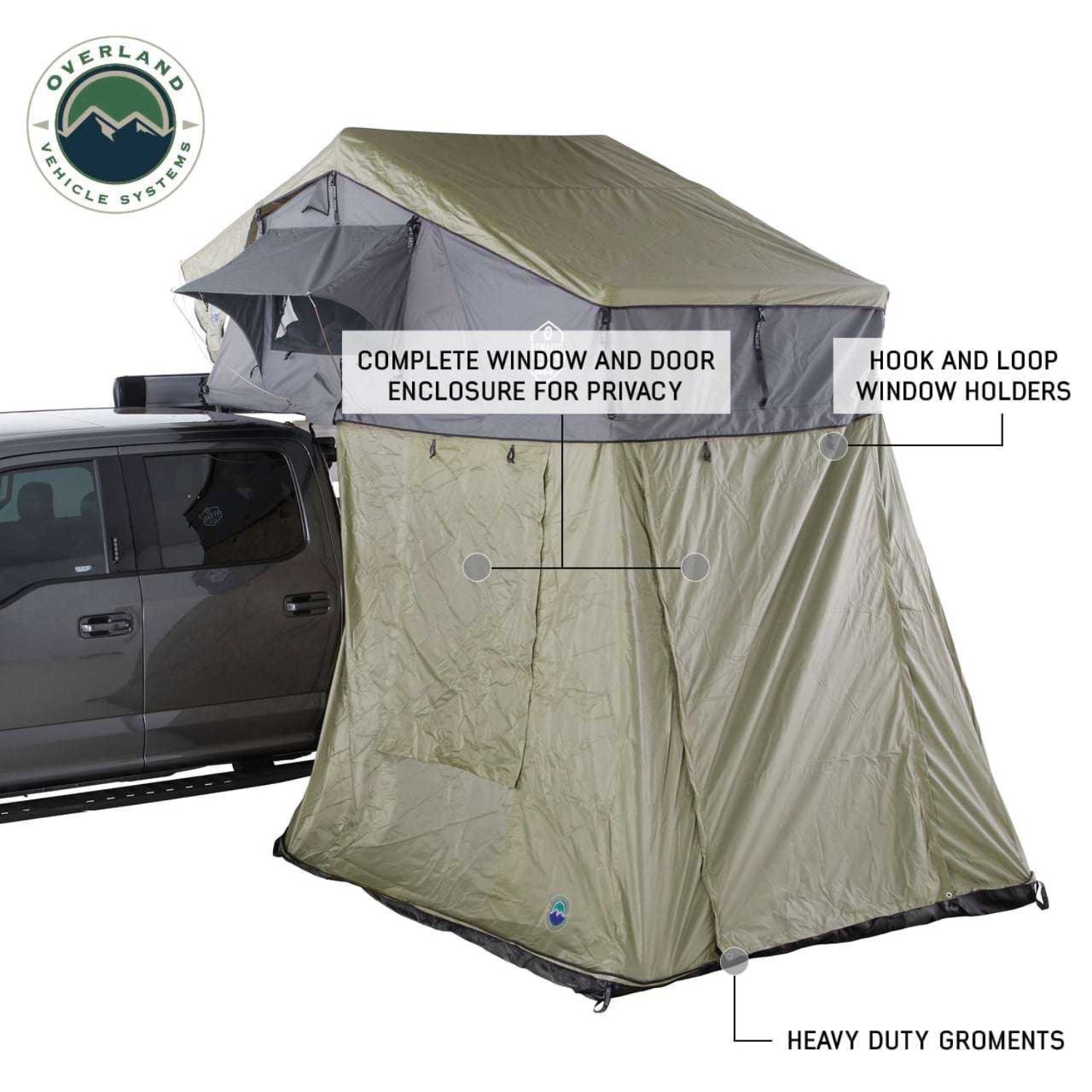 Overland Vehicle Systems Nomadic 2 Roof Top Tent Annex Green Base With Black Floor
