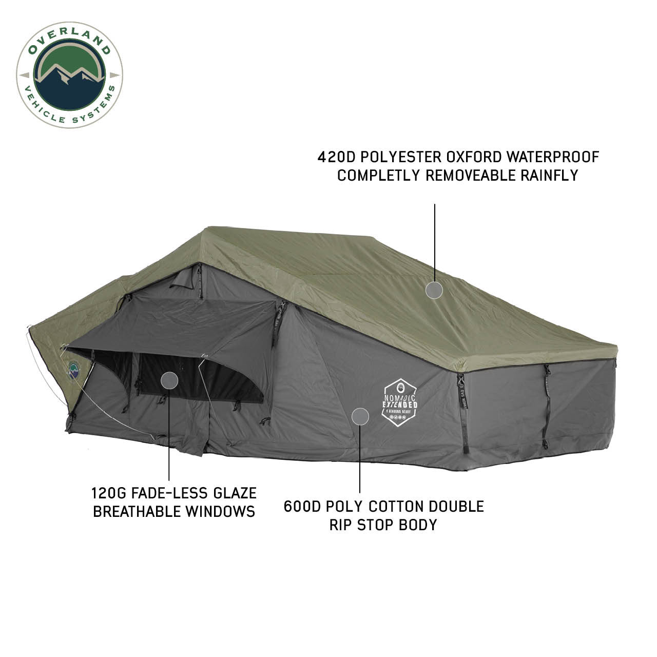 Overland Vehicle Systems Nomadic 4 Extended Roof Top Tent Details