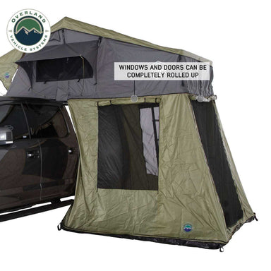 Overland Vehicle Systems Nomadic 4 Roof Top Tent Annex Green Base With Black Floor Open view