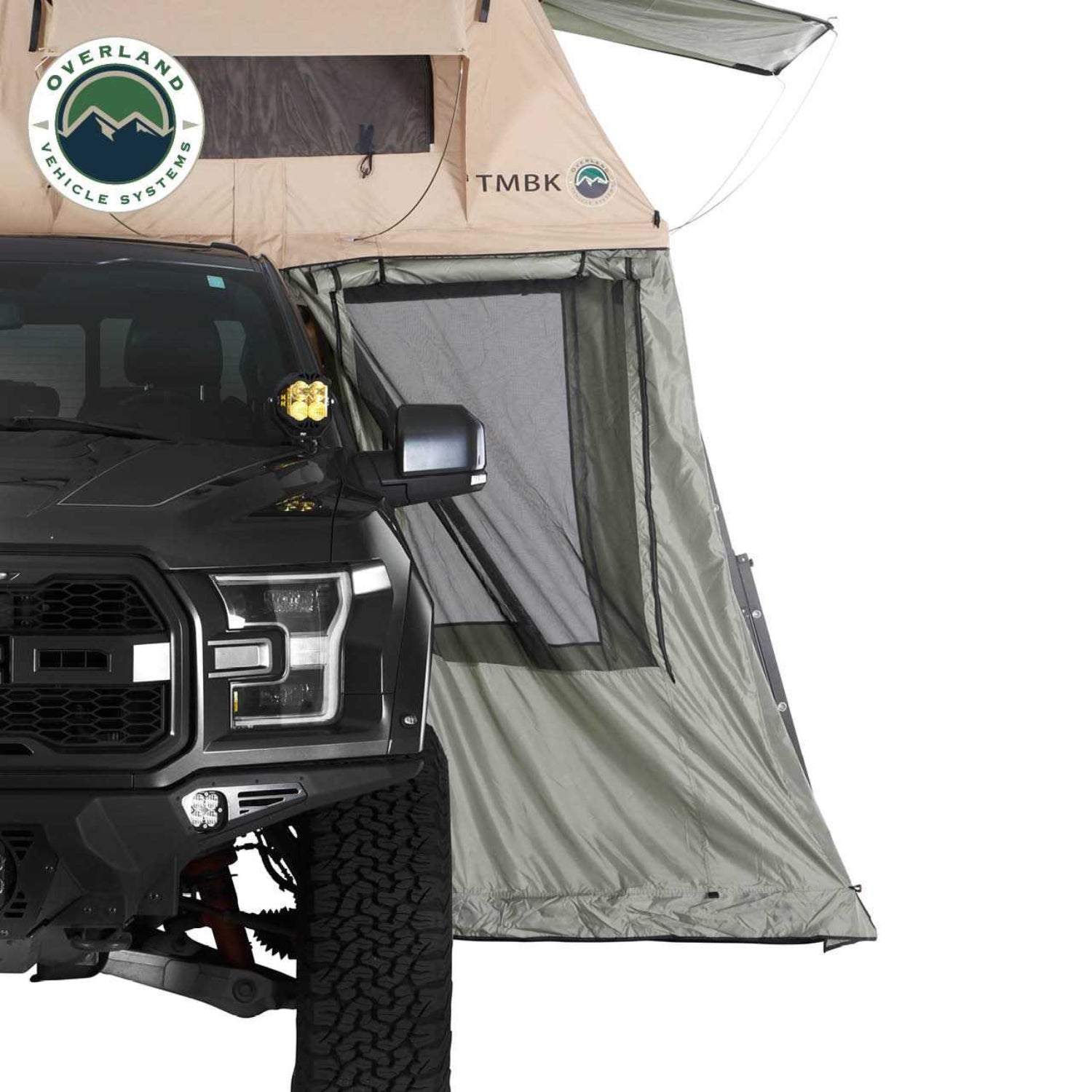 Overland Vehicle Systems Tmbk Roof Top Tent Annex Green Base With Black Floor Side view