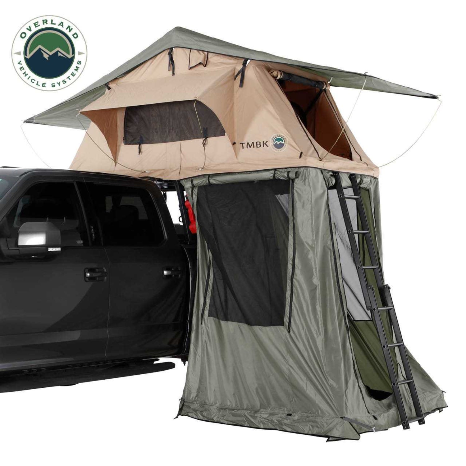 Overland Vehicle Systems Tmbk Roof Top Tent Annex Green Base With Black Floor Open view