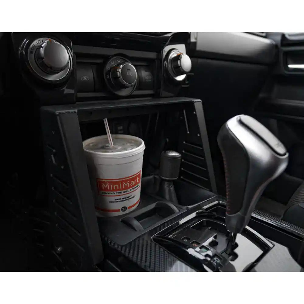 Rago 4Runner center console Molle panel with drink, side view