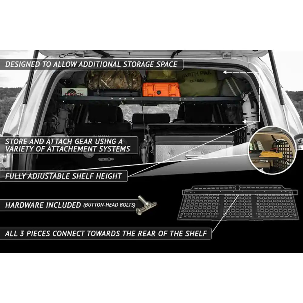 Rago 4Runner Molle storage shelf features infographic
