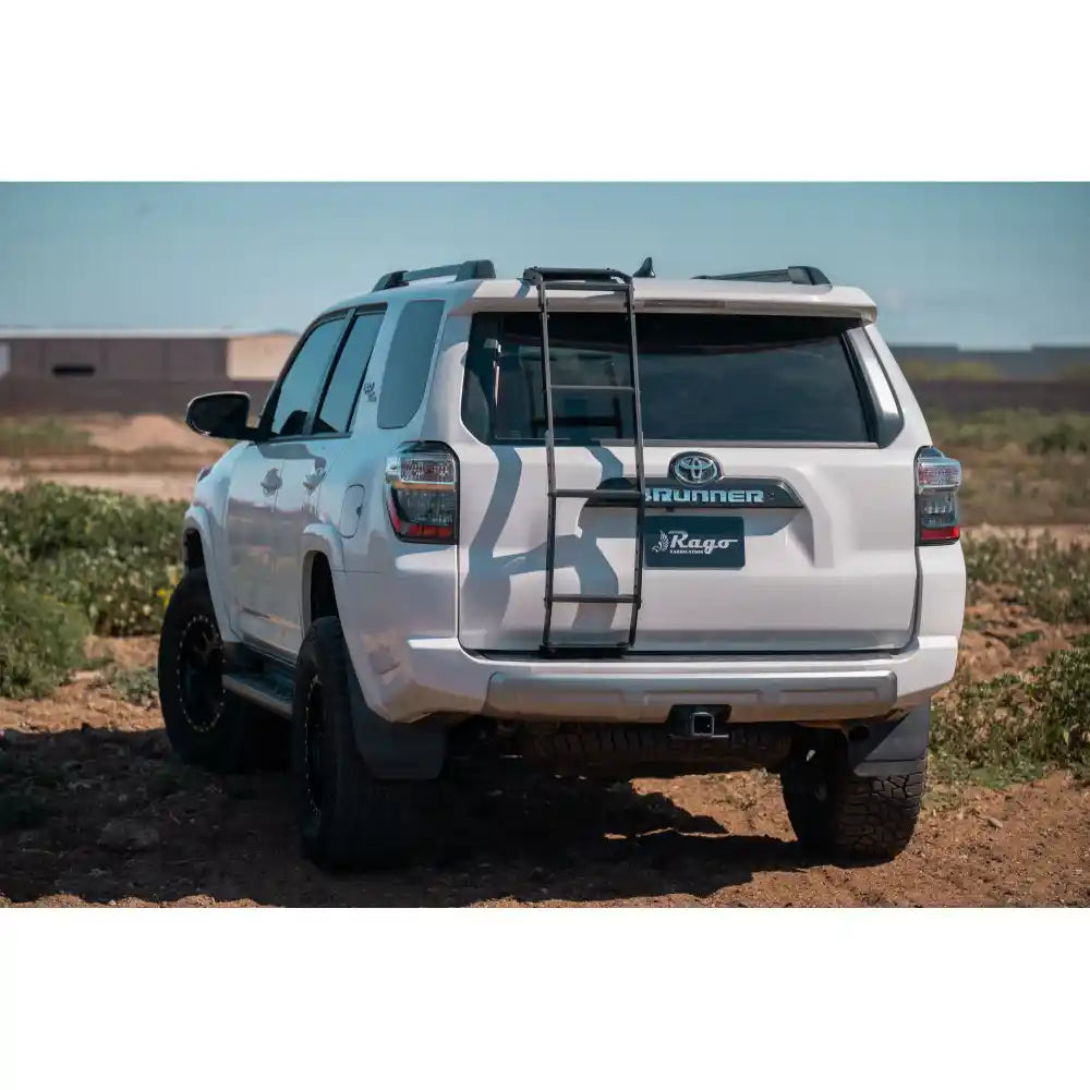 Rago rear hatch ladder on white 4Runner, rear close view