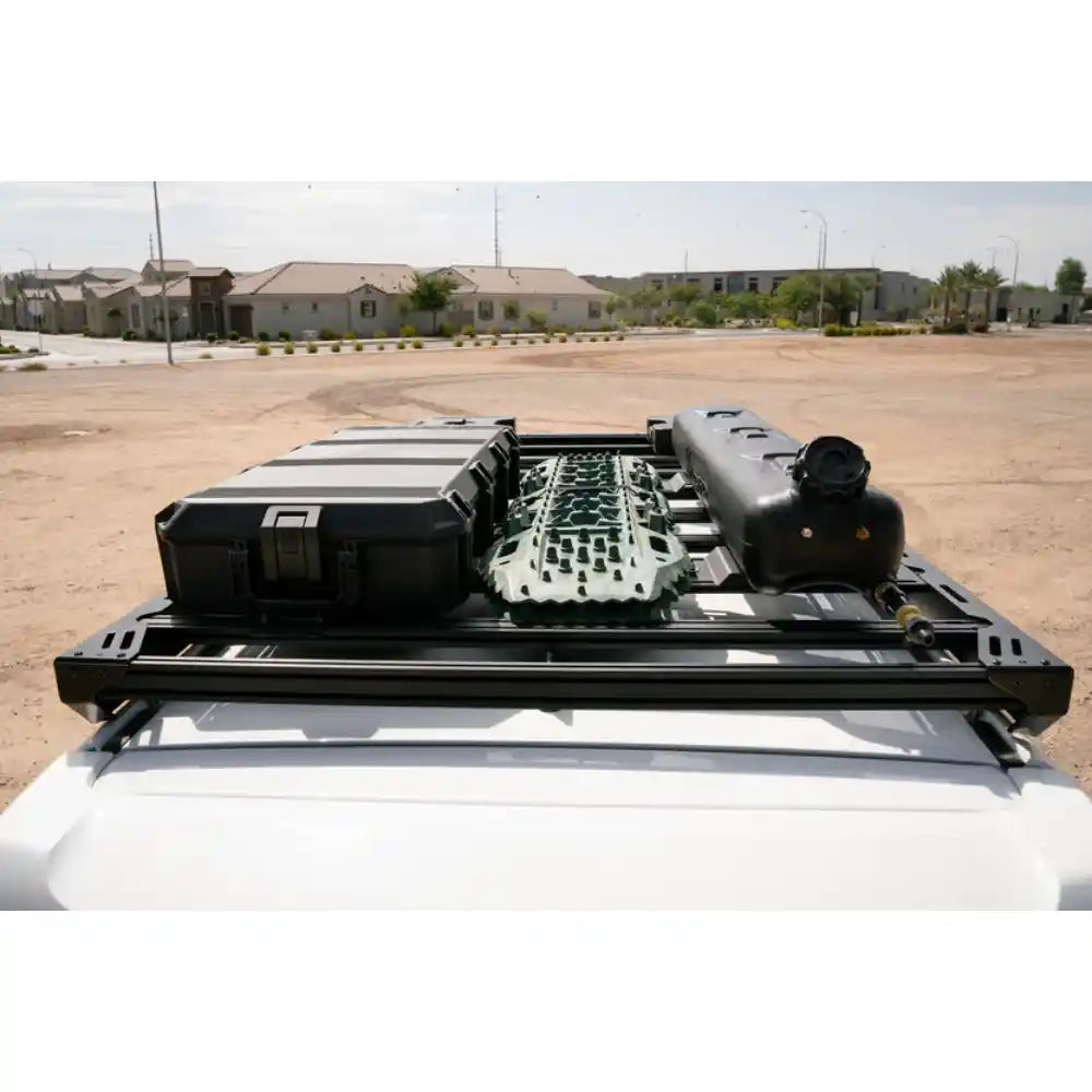 Rago roof rack with gear boxes and recovery gear, side view