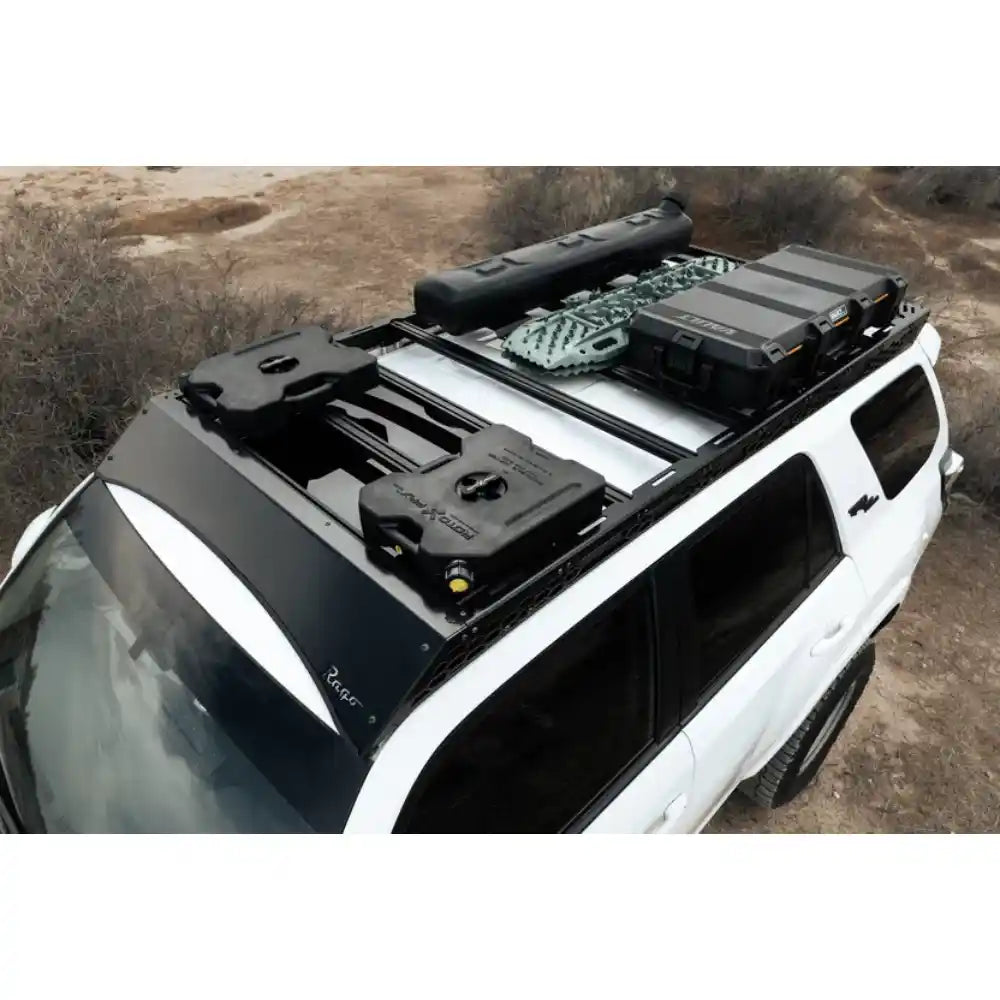 Rago 4Runner roof rack loaded with gear, top close-up