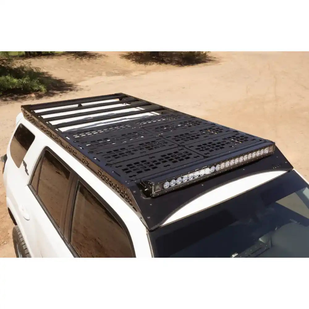 Rago 4Runner roof rack with light bar, elevated side view